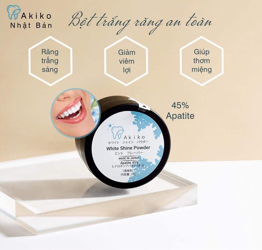 BỘT TRẮNG RĂNG AKIKO WHITE SHINE POWDER 45% APATITE NHẬT BẢN 20G - SẢN PHẨM CHẤT LƯỢNG HÀNG ĐẦU, TUY