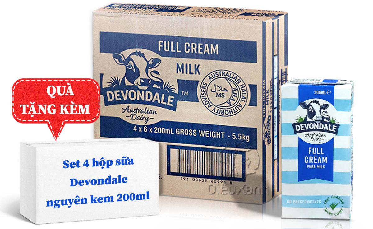 [1 thùng tặng 4 hộp ] Thùng Sữa DEVONDALE Nguyên Kem 200ml - Sữa Tiệt Trùng UHT Dairy Free - Sữa Devon Nhập Khẩu Úc