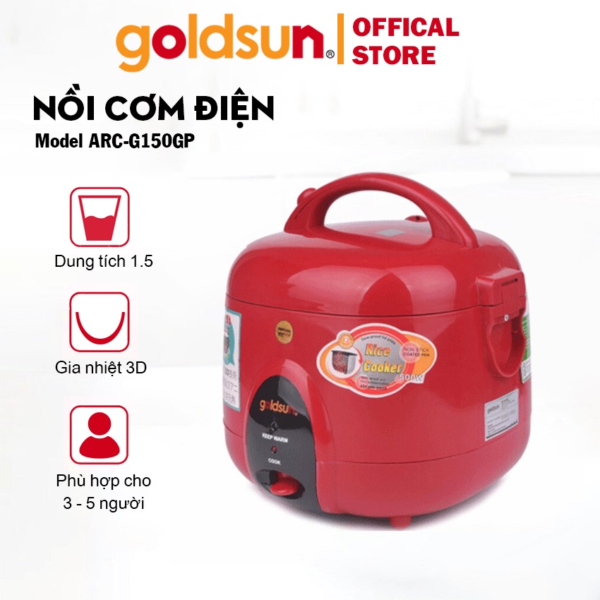 Nồi cơm điện goldsun nắp gài 3d arc-g150gp dung tích 1.5l màu đỏ. bảo hành chính hãng 12 tháng