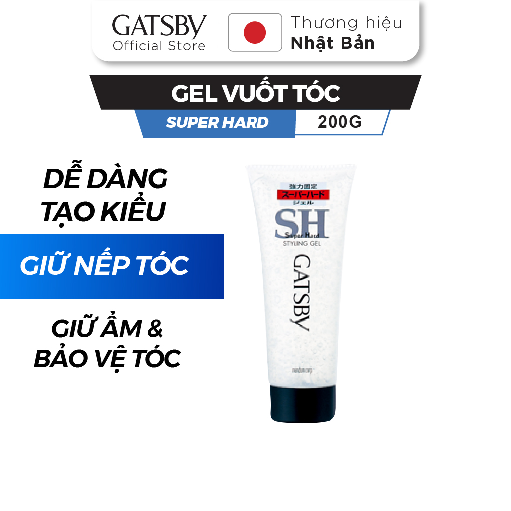 Sáp vuốt tóc GATSBY Styling Gel Super Hard, gel vuốt tóc siêu cứng 200g