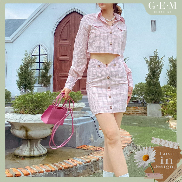 Set áo và chân váy sọc caro mio set gem clothing sp060694