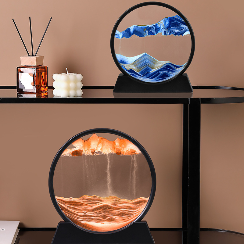 Tranh cát chuyển động 3d trang trí nghệ thuật hình tròn chữ nhật, tranh cát chảy lún quà tặng sinh nhật