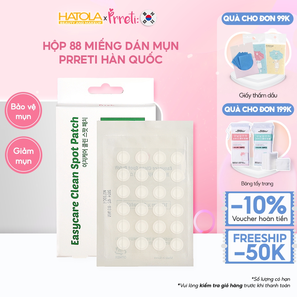 Miếng dán mụn che khuyết điểm PRRETI Easycare Clean Spot Patch 88 miếng hỗ trợ giảm sưng tấy của mụn, che khuyết điểm trên da, giúp tái tạo da sau mụn - HATOLA