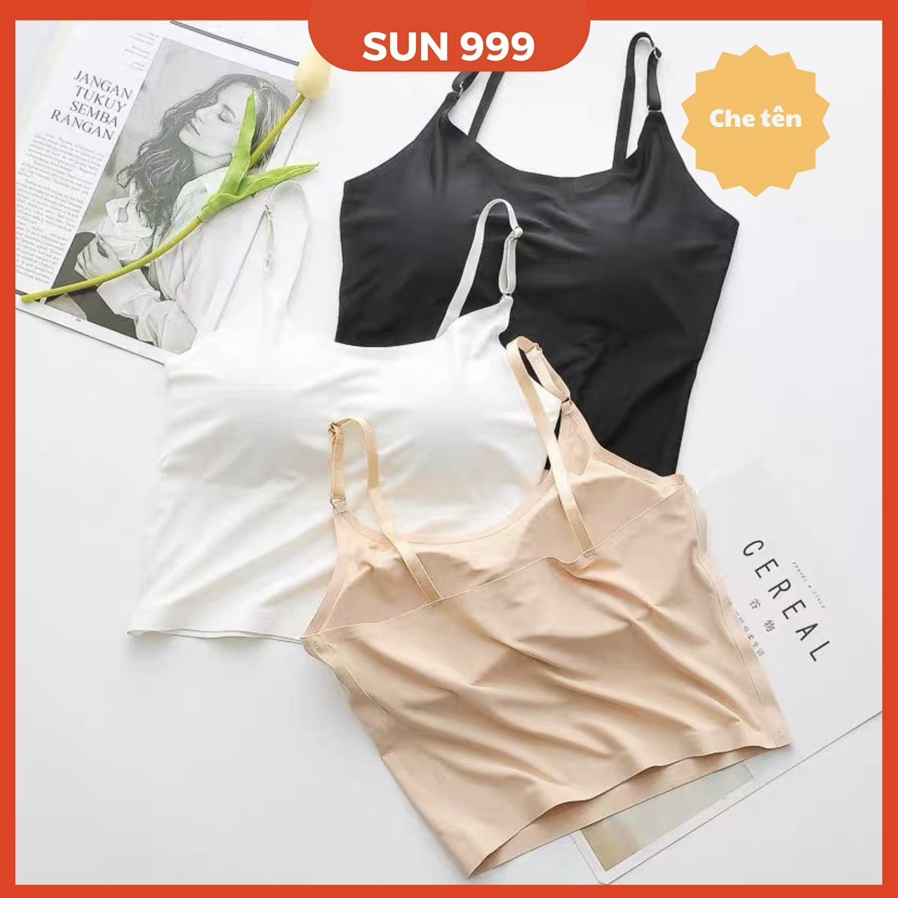 Áo ngực 2 dây chất su có mút đệm ngực Áo bra croptop có đệm ngực siêu mịn thoáng mát