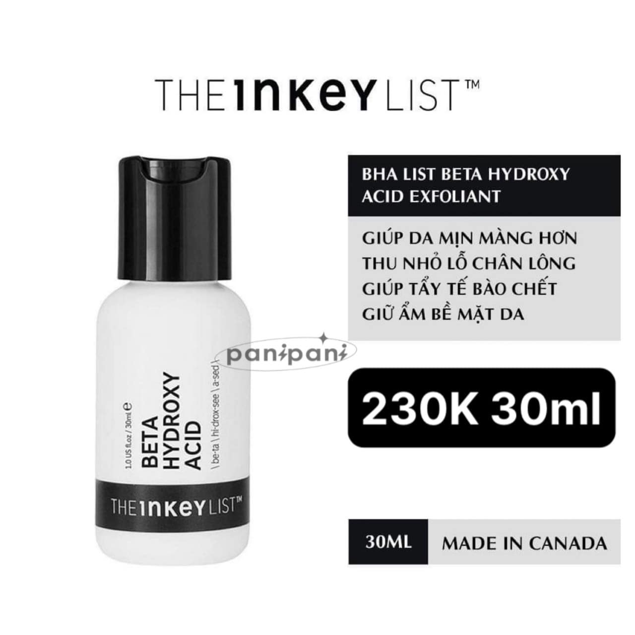 Tinh chất tẩy da chết bha beta hydroxy acid the inkey list 30ml