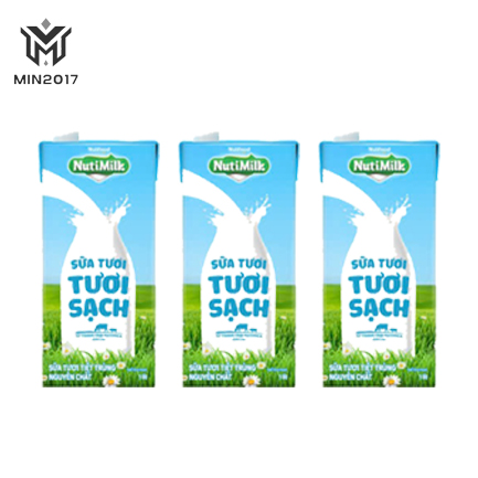 Combo 03 Hộp Sữa Tươi Tươi Sạch NutiMilk – Sữa Tươi Tiệt Trùng Nguyên Chất không đường 1 lít - Min2017