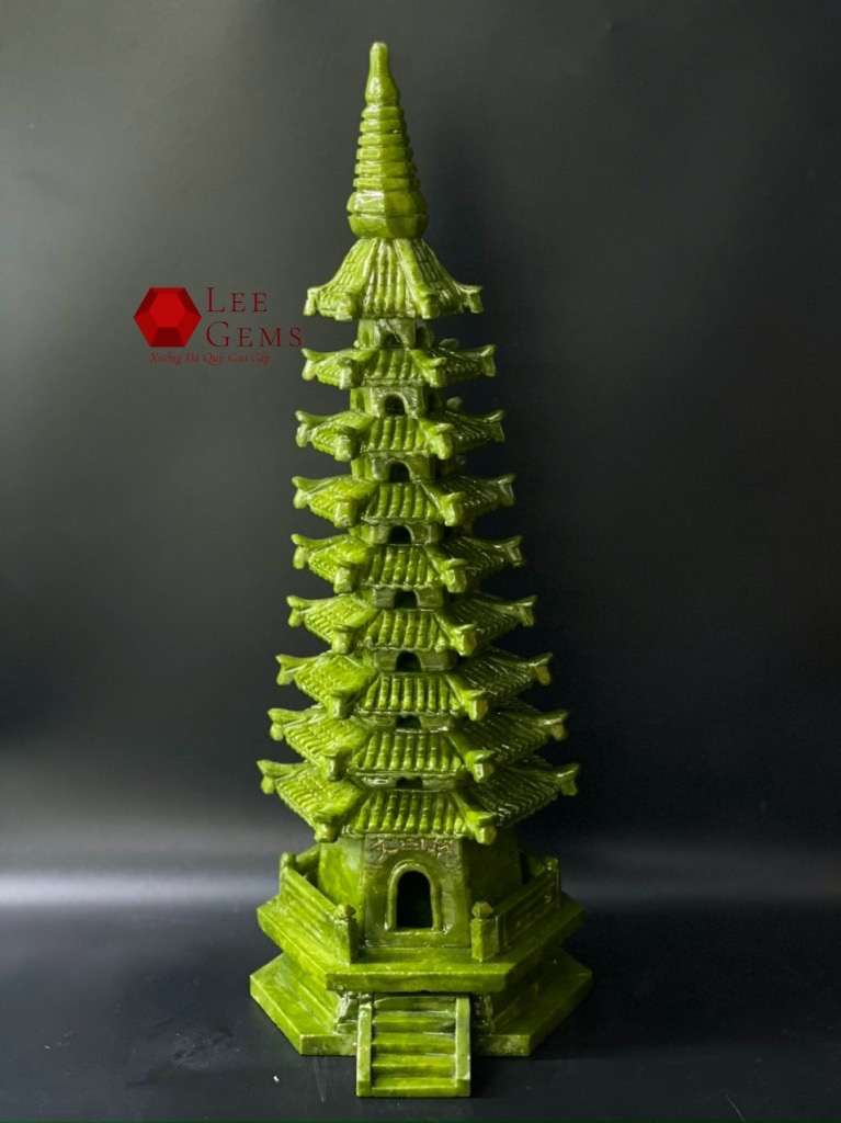 Tháp Văn Xương Bằng Ngọc serpentine xanh - Cao 38cm - 09 tầng