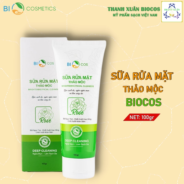 Sữa Rửa Mặt Thảo Mộc Trắng Da BioCos Dành Cho Da Dầu Mụn Ẩn, Da Khô, Hỗn Hợp Làm Sạch, Sáng Da Phù Hợp Da Nam Và Nữ Giới 100gr Mới 2022