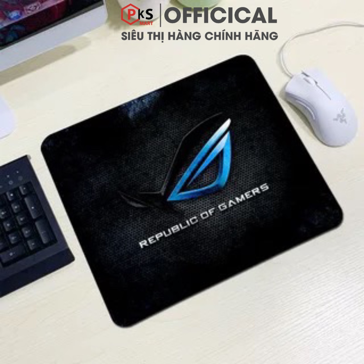 Lót Chuột, Pad Chuột Gaming Cỡ Lớn, Nhỏ ASUS-ROG 80x30x2mm 210x260x2mm Bo Viền Chắc Chắn Đế Cao Su - PKSMART