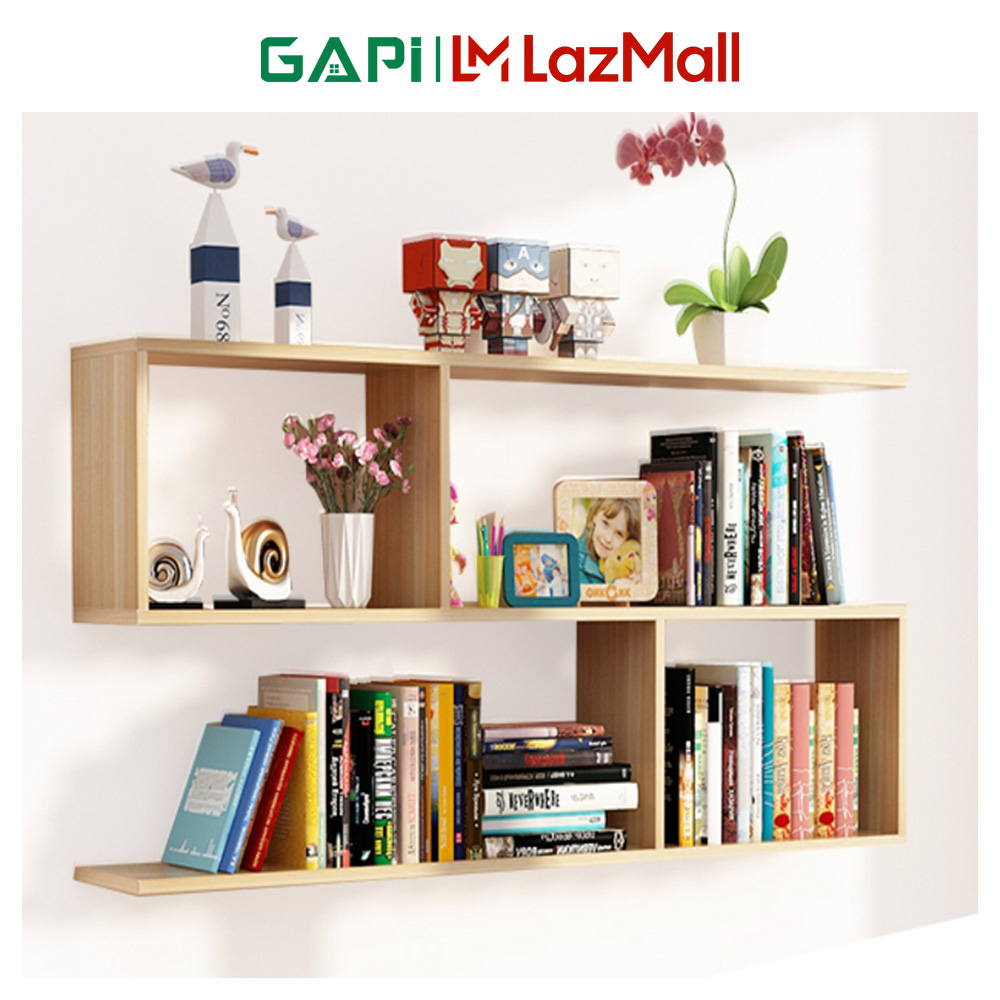 Kệ sách treo tường gỗ GAPI đa năng 2 màu decor phòng phong cách hiện đại hiện đại – GP13