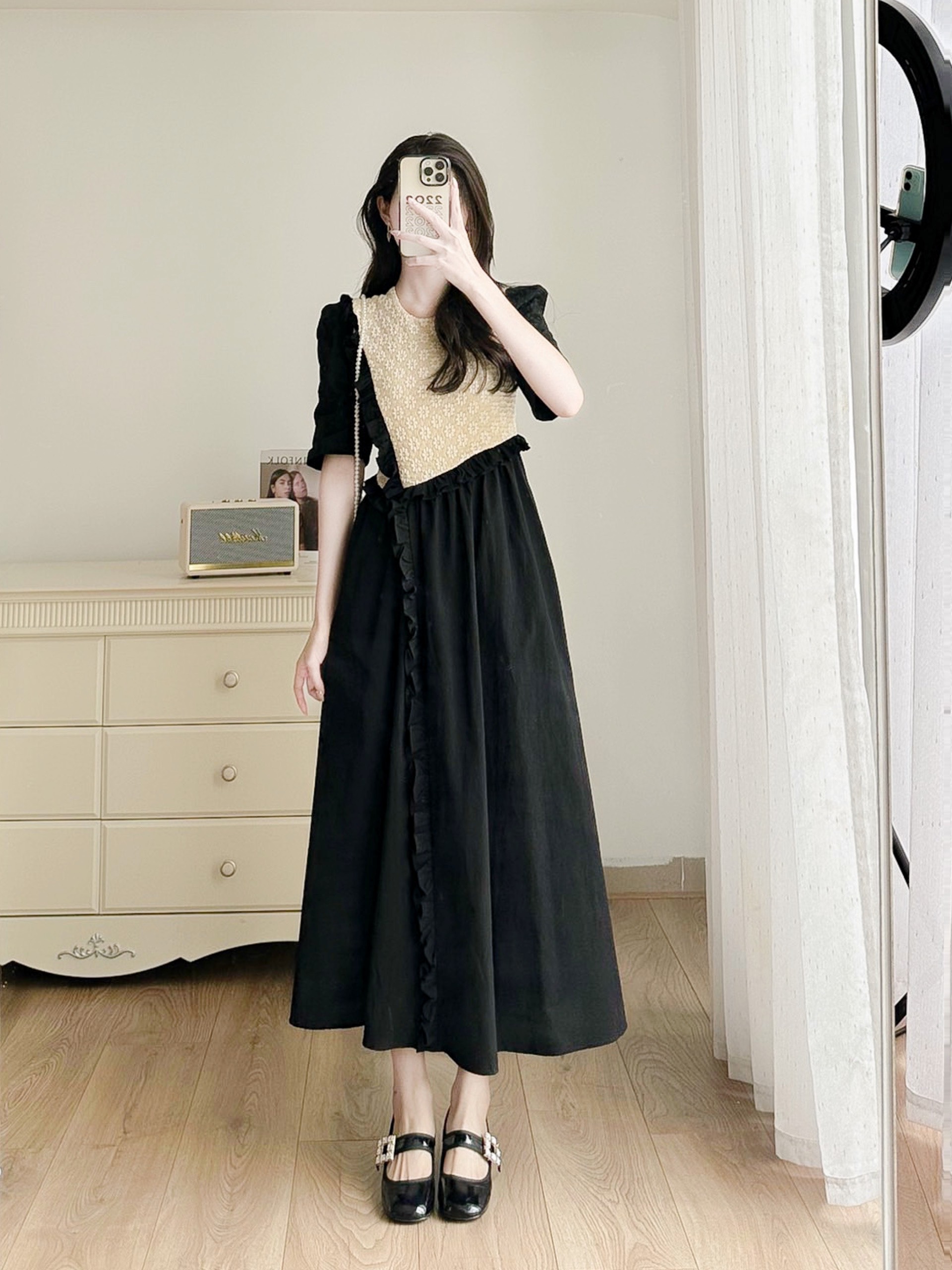 Váy tiểu thư dáng dài myan phối ren thân trước, xinh xắn, phong cách tiểu thư myan design vvn082315
