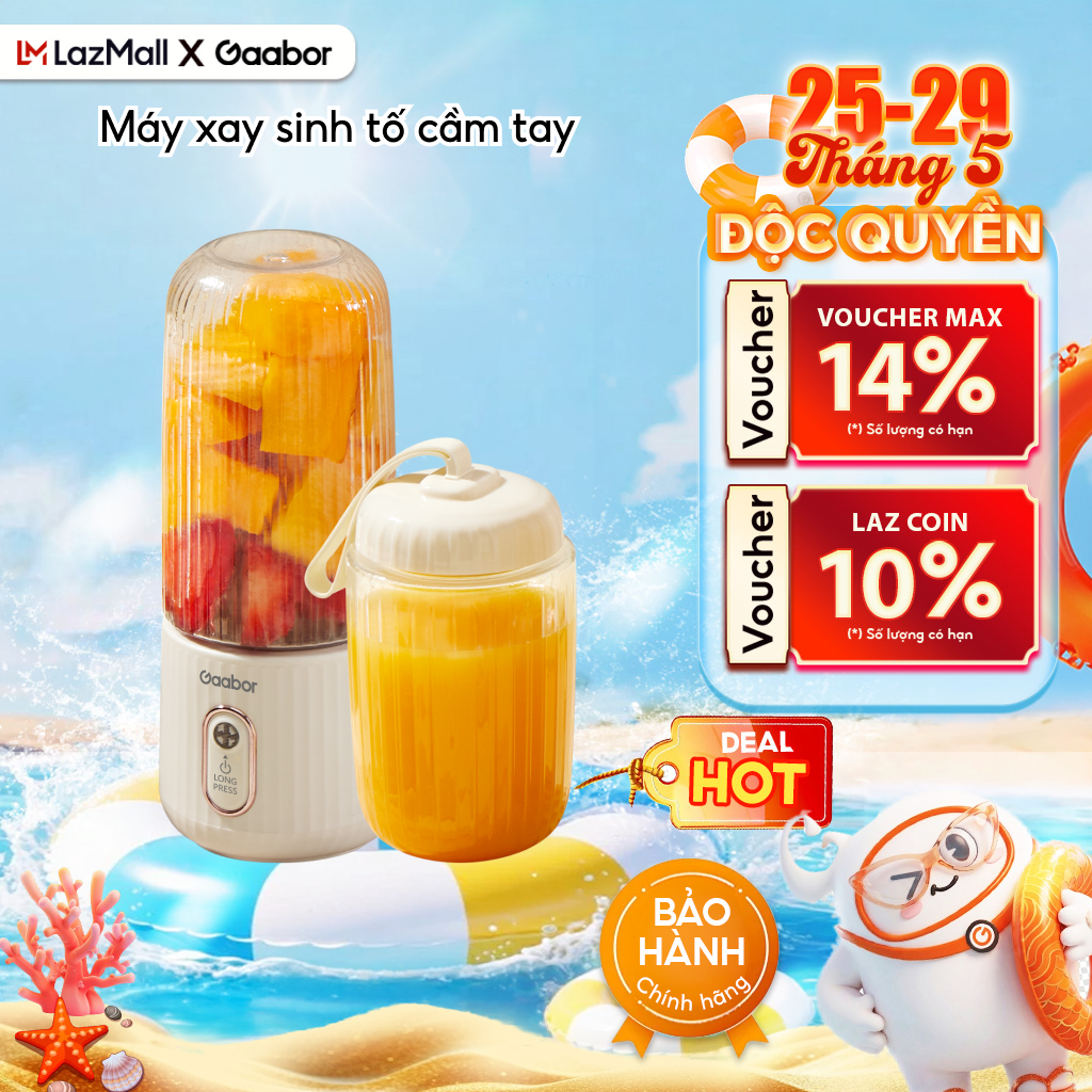 Nâng cấp - Cốc xay sinh tố cầm tay mini Gaabor FP03T-WH01A 350ml công suất 30W ly máy xay nhỏ gọn tiện lợi tích điện cổng sạc USB kèm 2 cốc tiện lợi - Bảo hành 1 đổi 1