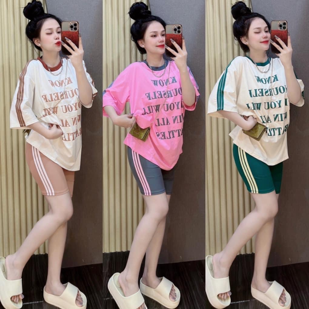 Đồ bộ nữ, bộ lửng bigsize, set bộ lửng thun tăm phối viền cổ in nhiều chữ 3 màu