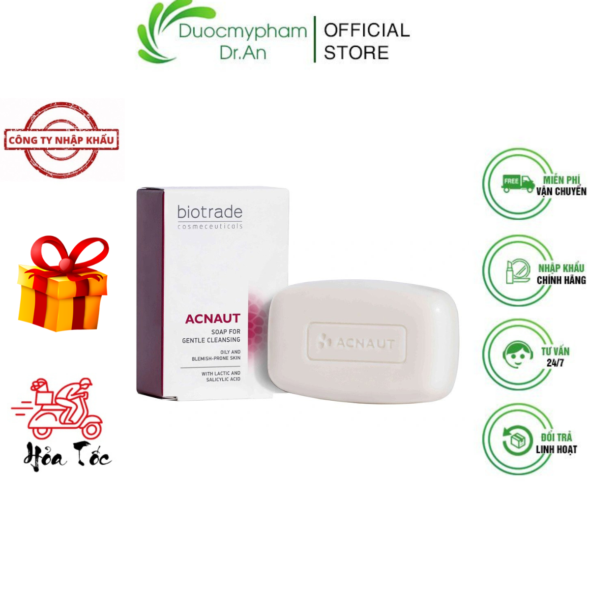 Xà phòng Biotrade Acnaut Soap Xà bông giảm mụn lưng giảm viêm nang lông - HÀNG NHẬP KHẨU - DuocmyphamDrAn