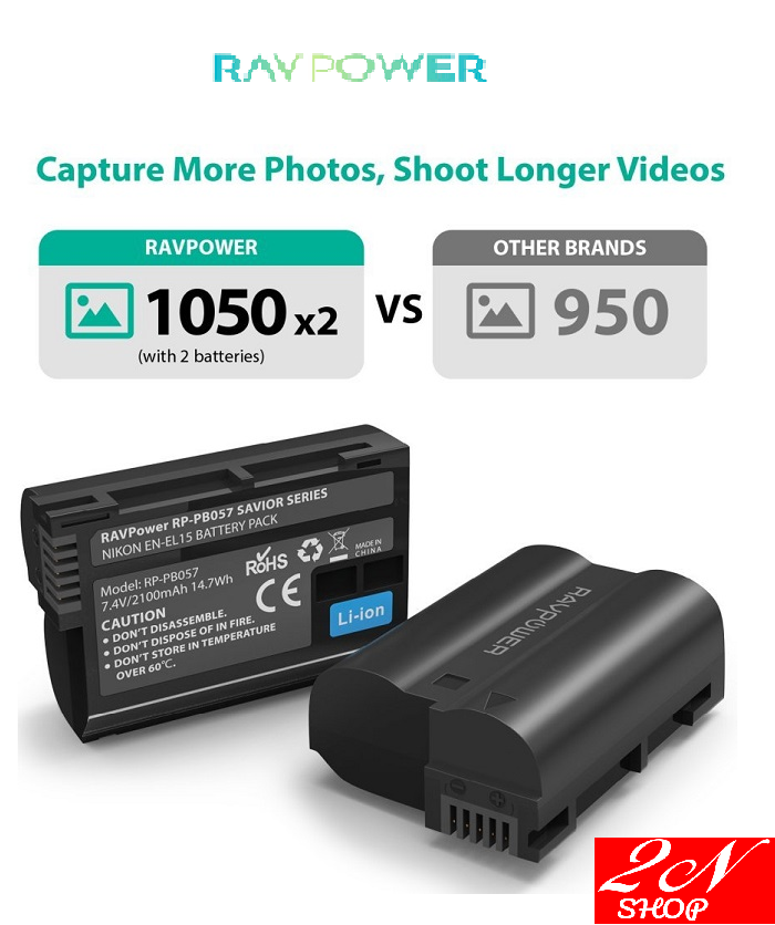 Bộ pin sạc ravpower en-el15b for nikon