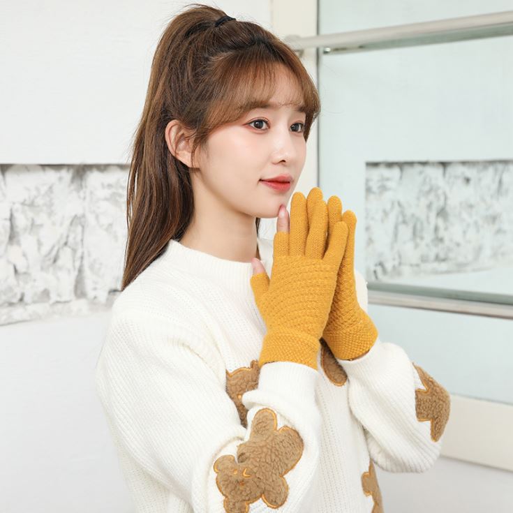 (4 màu) Găng Tay Len Nam Nữ Xỏ Ngón Style Hàn Như Hình