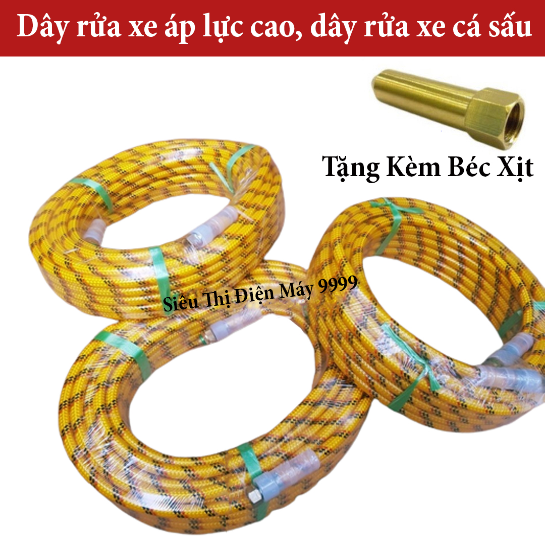 Dây xịt rửa xe áp lực cao10,15,20m dành cho máy xịt rửa áp lực - TẶNG KÈM BÉC XỊT