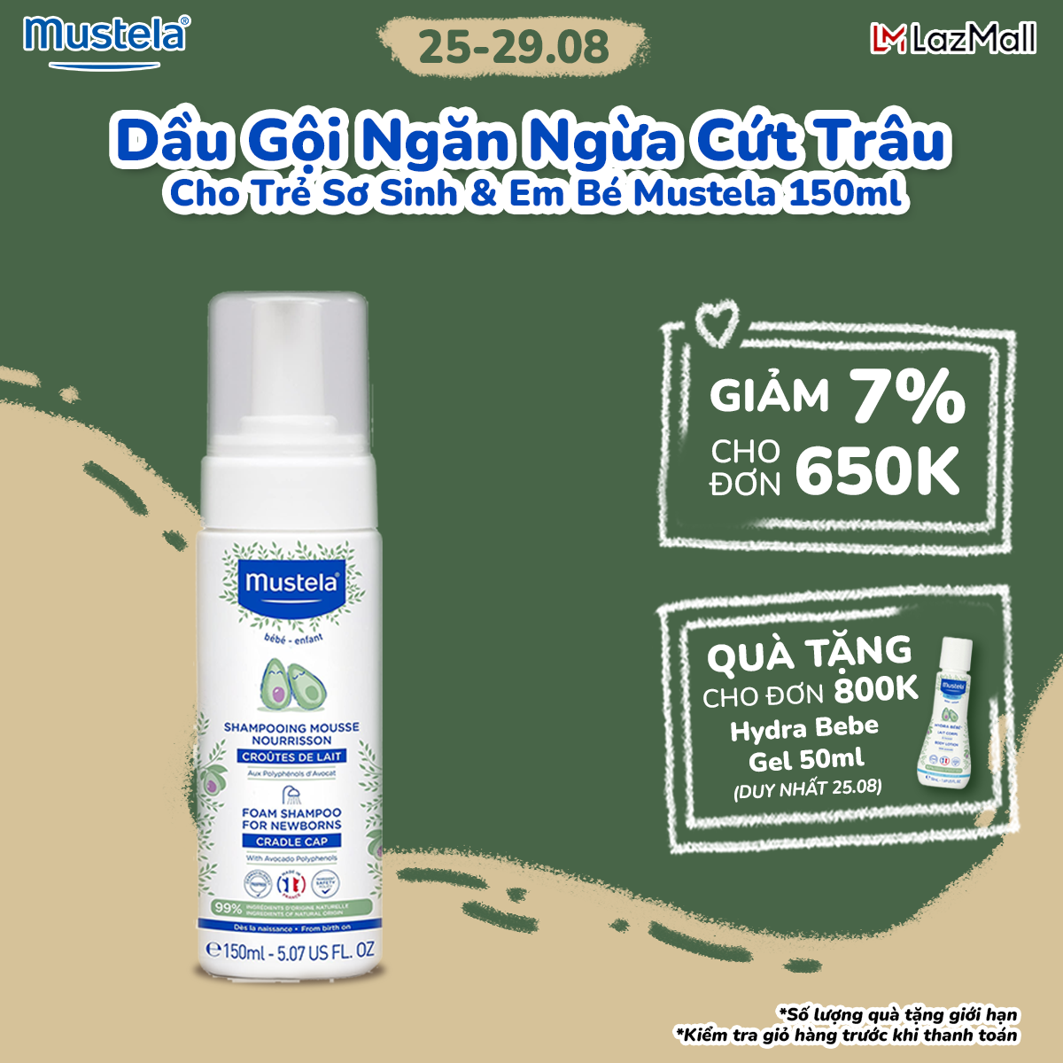 Dầu Gội Giúp Loại Bỏ Cứt Trâu Cho Trẻ Sơ Sinh & Em Bé Mustela 150ml