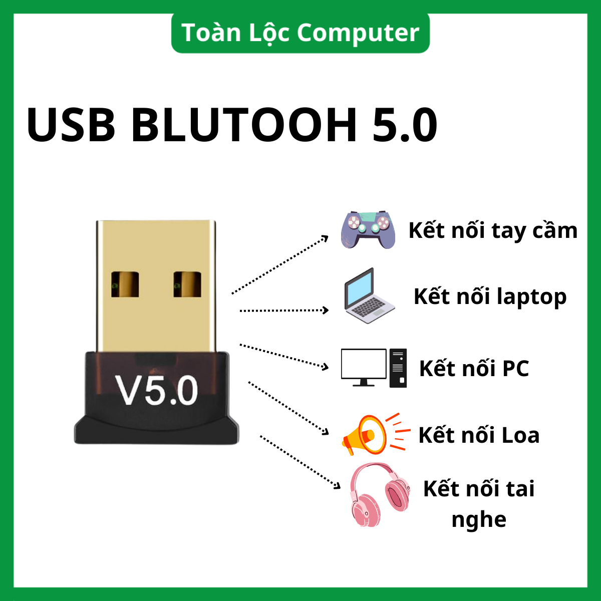 USB Bluetooth GLOWAY 5.0 GL 508 giúp máy tính bàn máy tính cây Laptop thu phát sóng bluetooth bảo hành 12 tháng-Toàn Lộc Computer