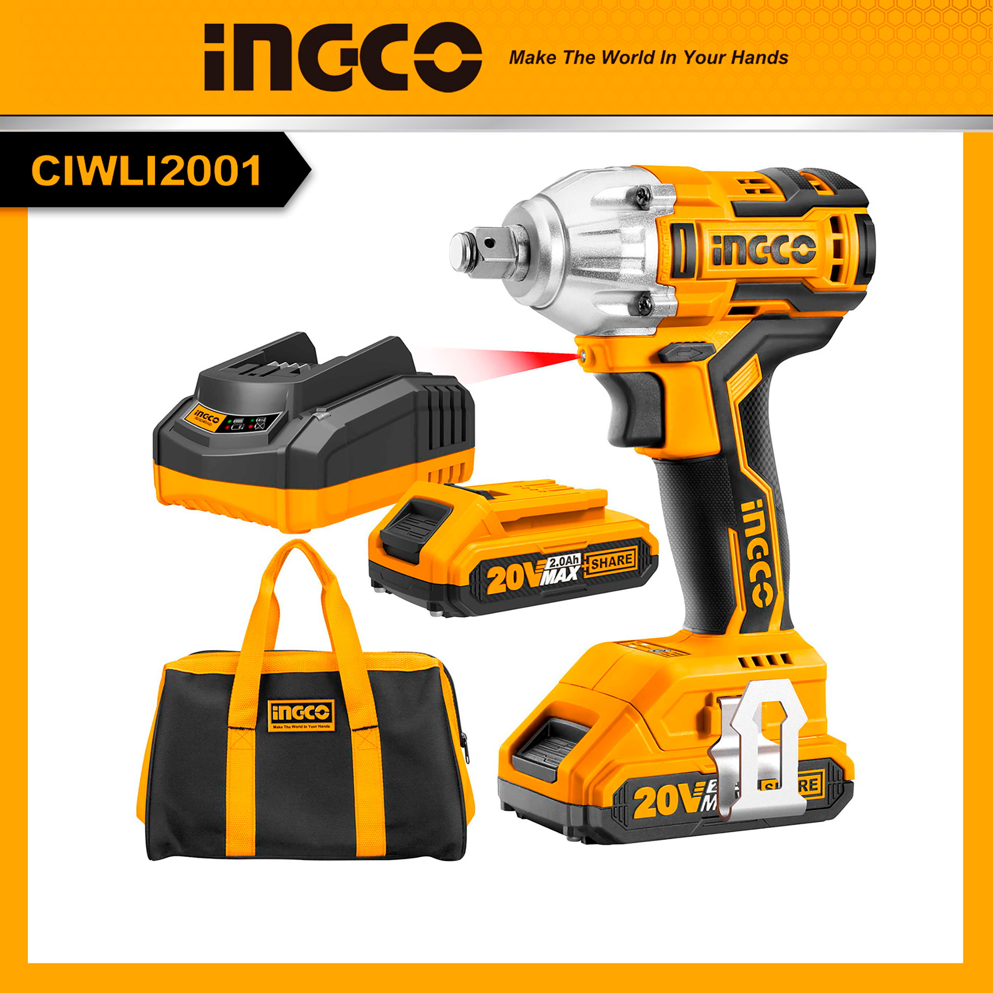 20V Máy siết buloong dùng pin Lithium Motor không chổi than INGCO CIWLI2001
