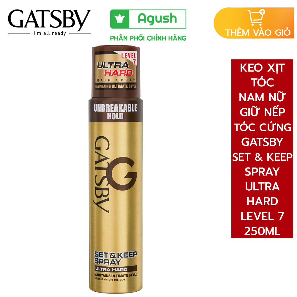 Keo xịt tóc nam nữ giữ nếp tóc cứng hair spray Gatsby Set & Keep Spray Ultra Hard level 7 chai 250ml thơm xịt tóc khô cố định vào nếp siêu cứng phồng bóng tóc mái giữ nếp lâu cho nam nữ chính hãng giá rẻ