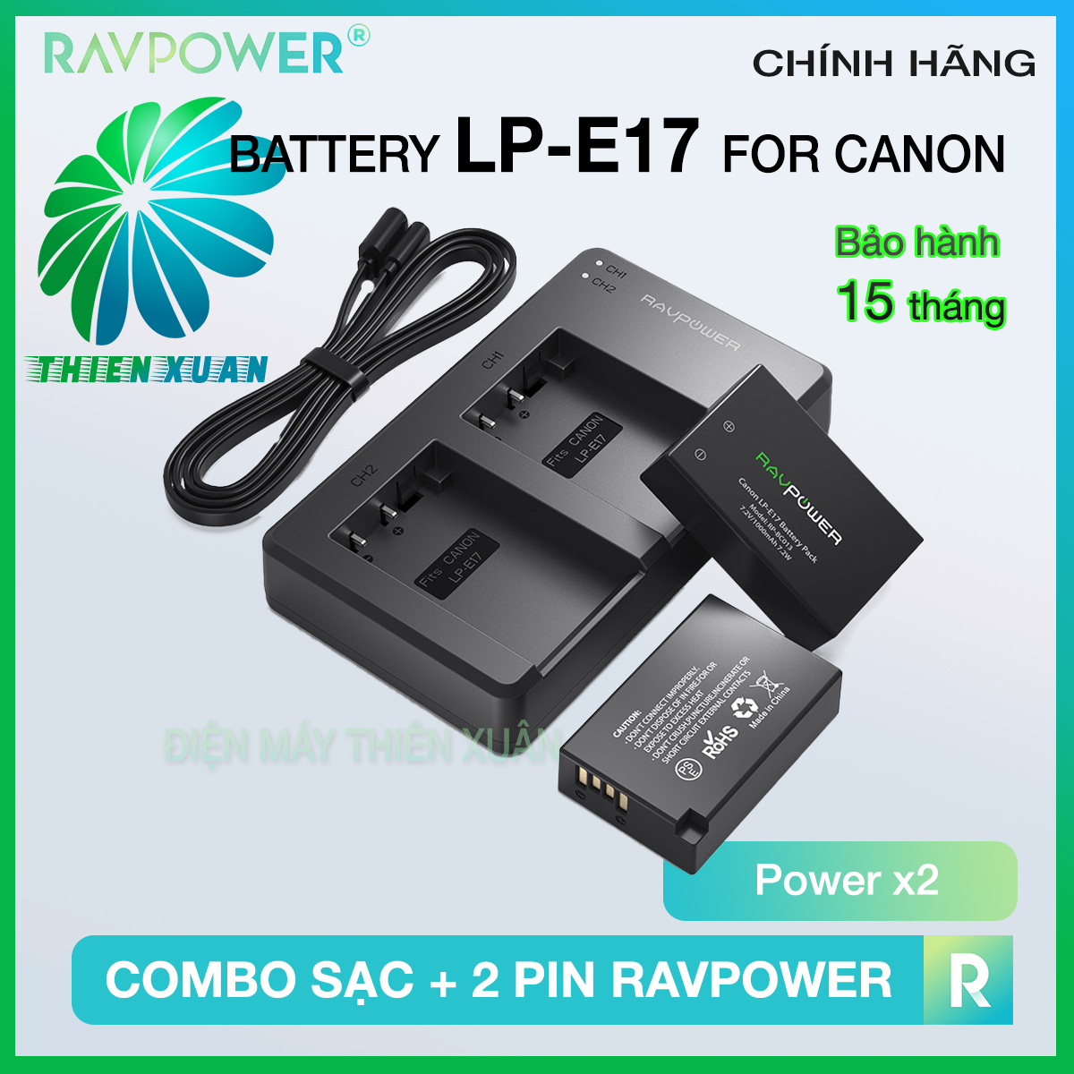 Bộ 2 pin và sạc kép RAVPower LP-E17 RP-BC013 cho Canon EOS 77D, EOS 750D, EOS 760D, EOS 8000D, EOS M3, EOS M5, EOS M6 EOS RP