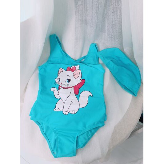 Áo bơi kèm mũ kids con mèo màu xanh
