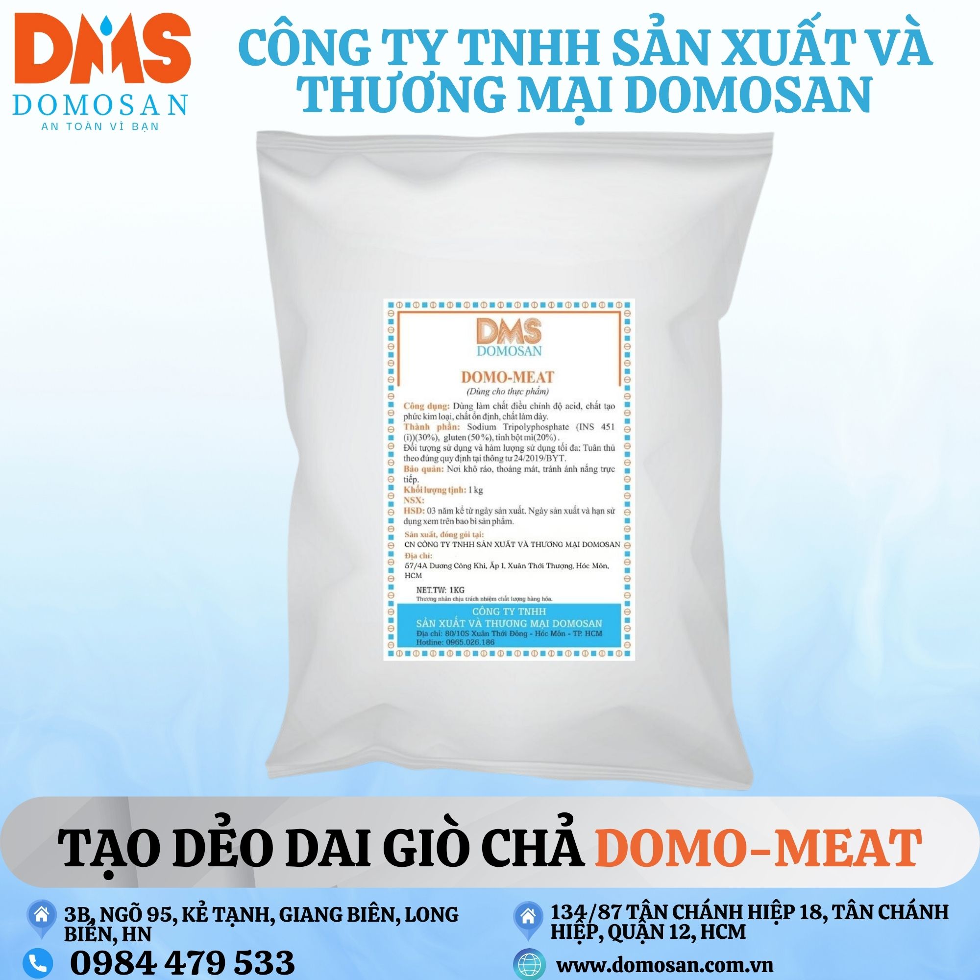 1kg Domo meat- Phụ gia tạo dẻo dai quết dính cho chả cá chả tôm chả mực...