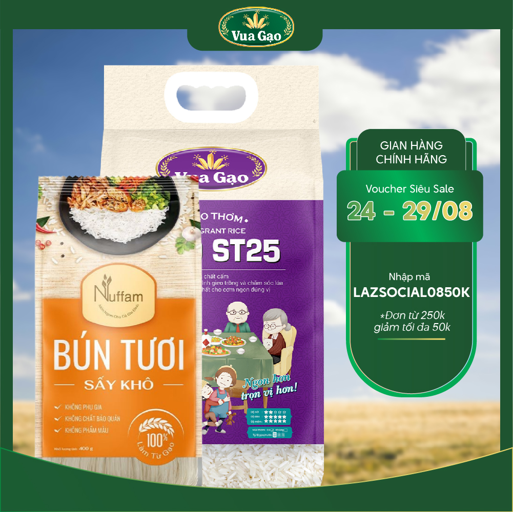 Combo tiện lợi - gạo st25 - 5kg + bún tươi sấy khô - 400gr