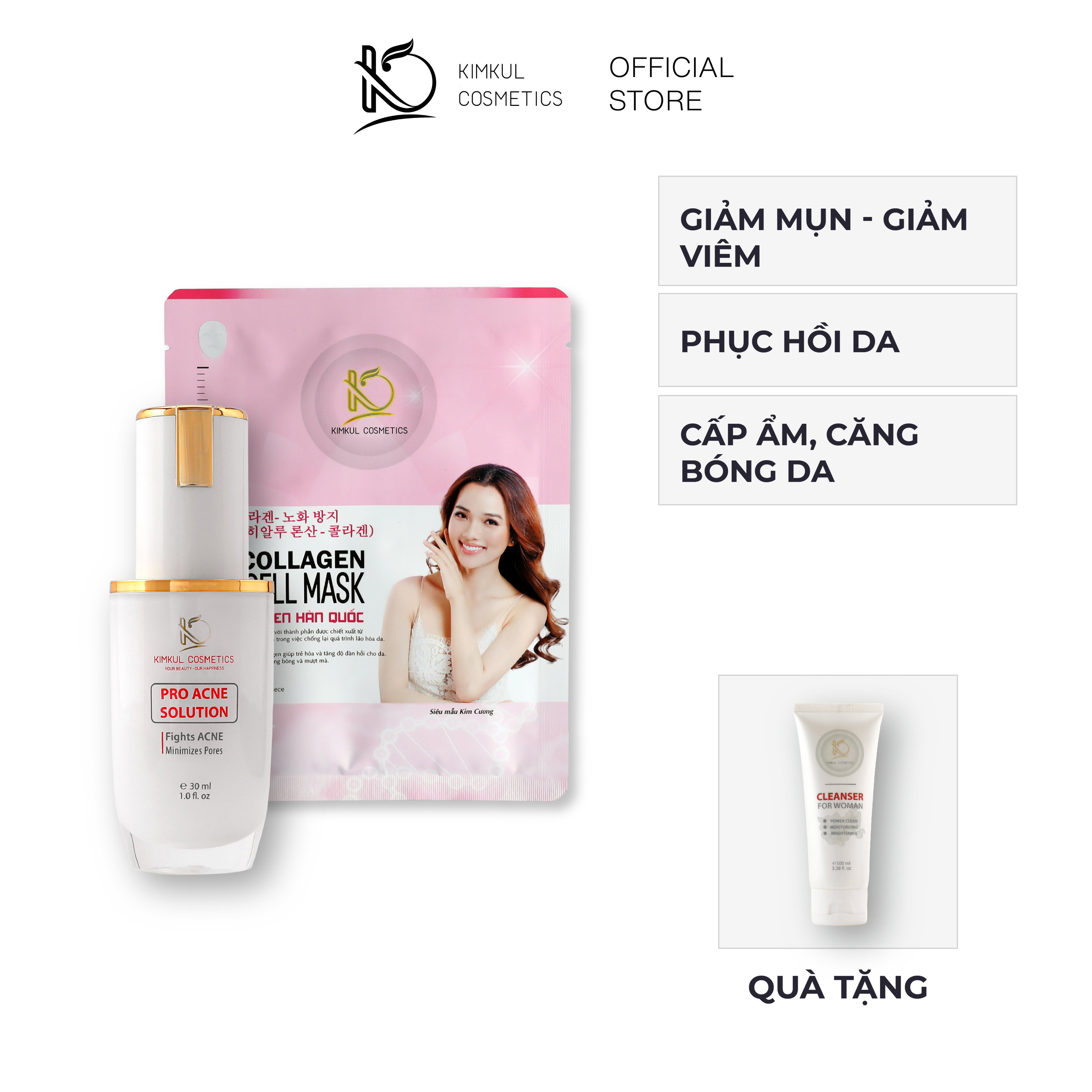 Combo ngăn ngừa mụn cho Nữ KimKul (Pro Acne Solution +Mặt Nạ Bio-Cell Mask) - Tặng Sữa rửa mặt Nữ cho đơn trên 300k