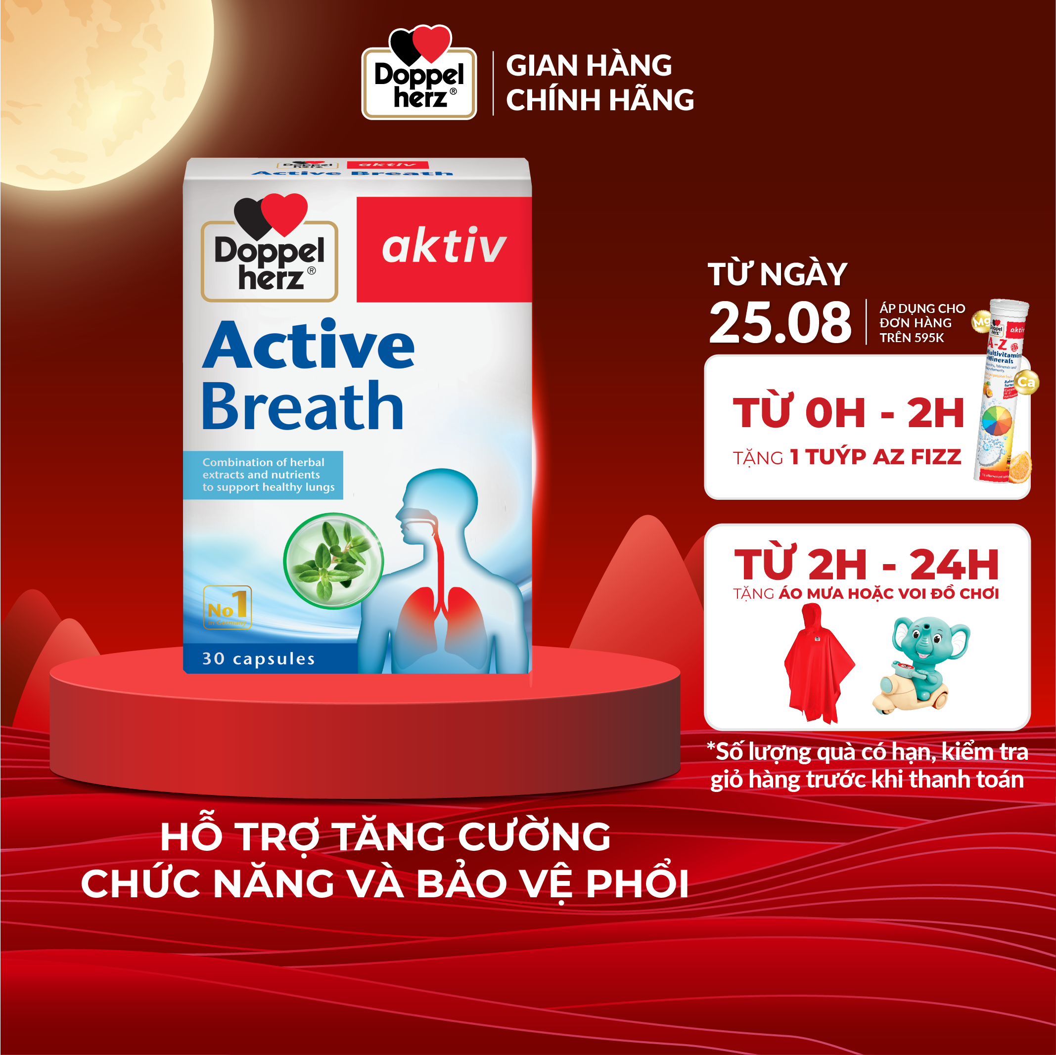 Viên uống bổ phổi Doppelherz Active Breath hỗ trợ tăng cường chức năng và bảo vệ phổi