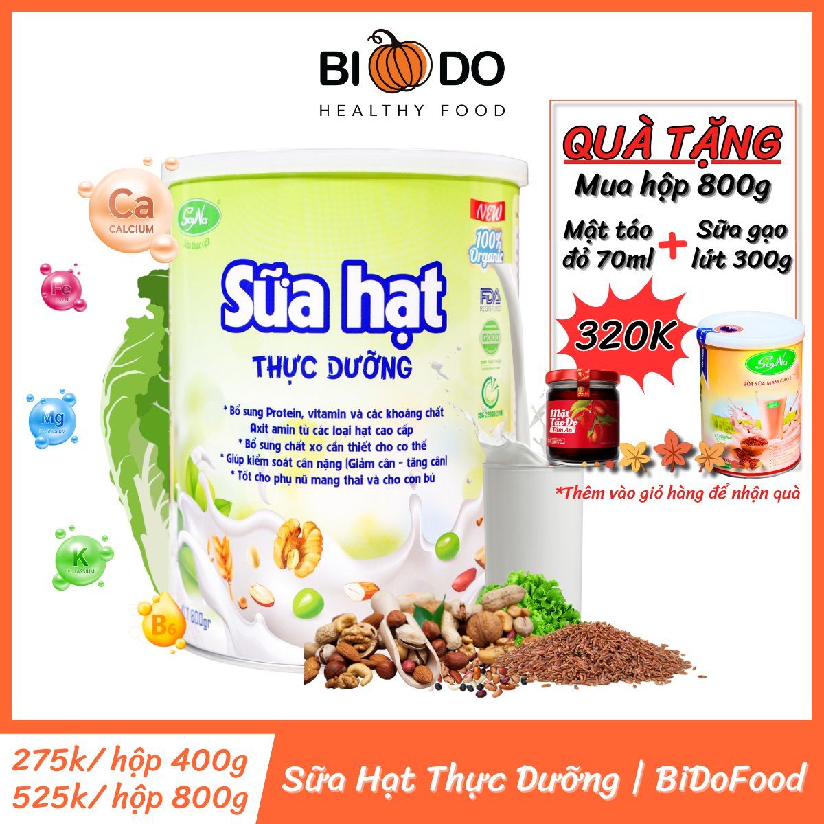 Sữa hạt bổ sung dinh dưỡng soyna - bí đỏ food - bột ngũ cốc tăng cân thực dưỡng