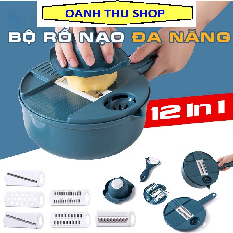 Dụng cụ bào sợi rau củ 12 trong 1 đa năng, bộ rổ nạo rau củ nhà bếp đa năng 12 trong 1, nạo bào sợi, nạo vỏ,thái nảt, tách lòng đỏ trứng