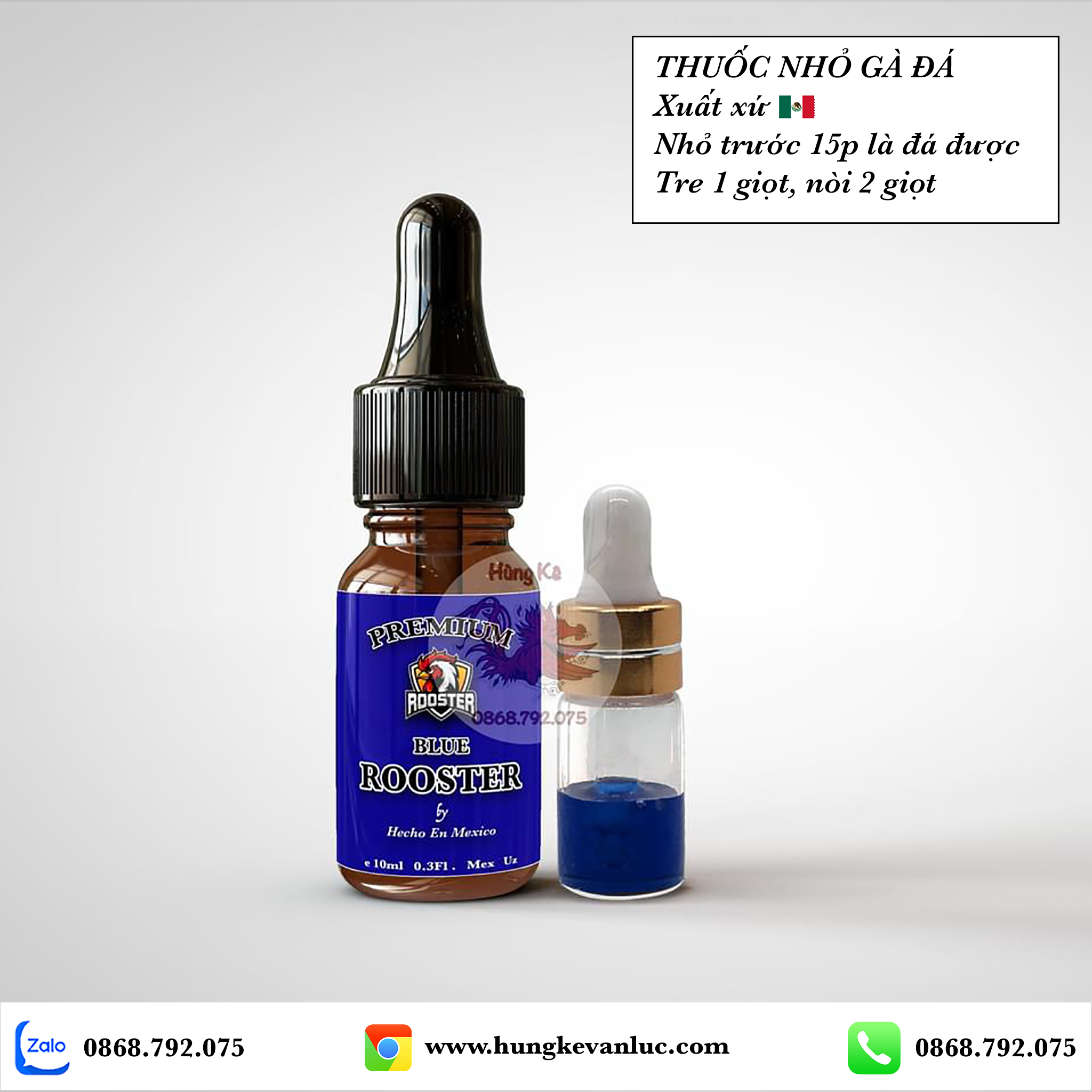 Thuốc nhỏ gà đá Blue Rooster - Xuất xứ MEXICO - Giúp gà TĂNG BO LỚN, CHỐNG ÓI, TẢI CỰA, CỰC KỲ LỲ ĐÒN - Nguyên chất Chính Hãng - Chiết Lẻ 1cc