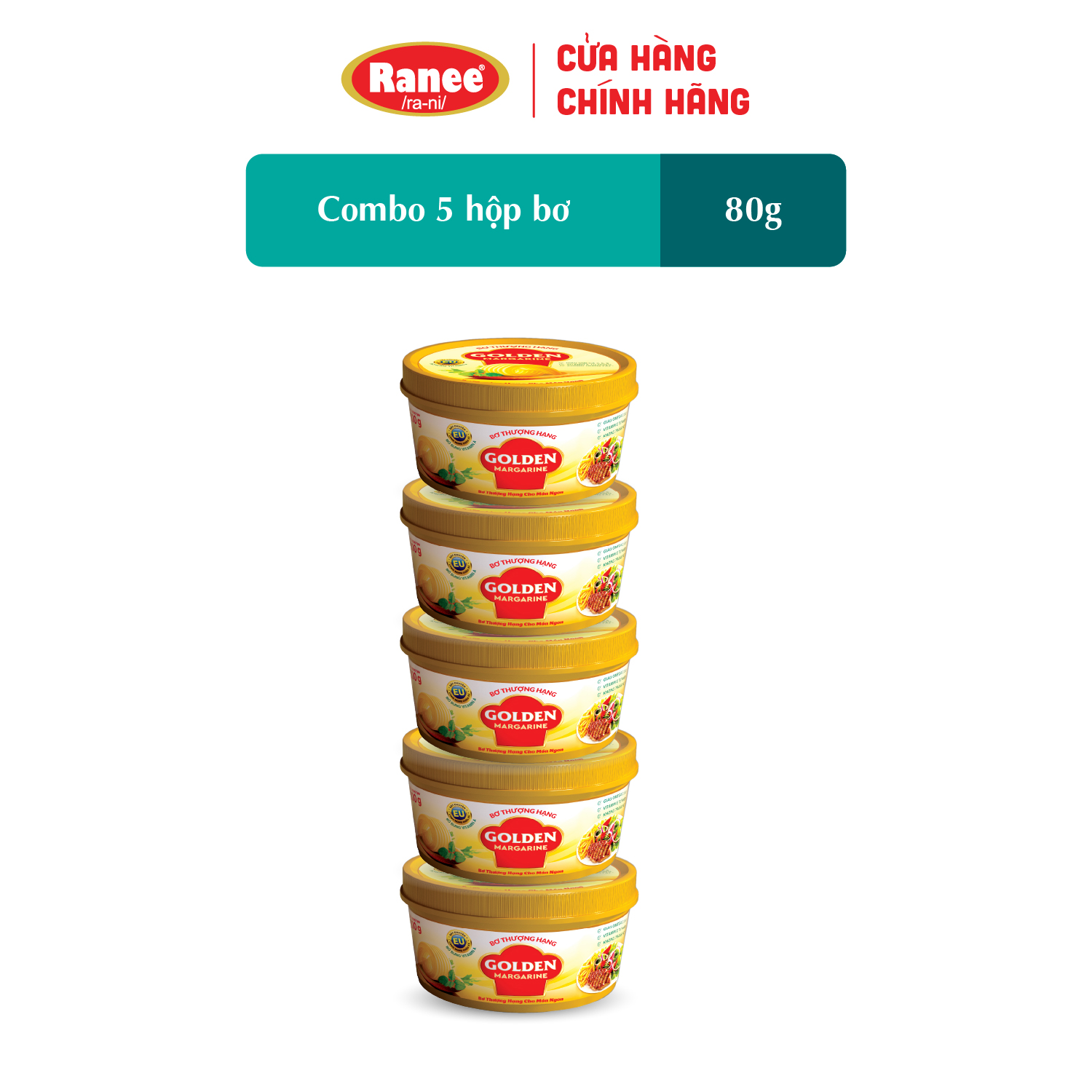 {Đơn 199k tặng hộp bơ -399k tặng vá gỗ} Combo 5 hộp Bơ Thượng Hạng Golden Margarine 80gr (5 hộp x 80gr)
