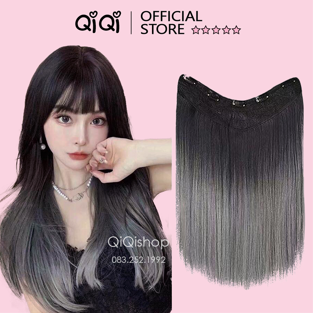 Tóc giả kẹp v thẳng ombre ghi khói dài 40-50cm qiqishop