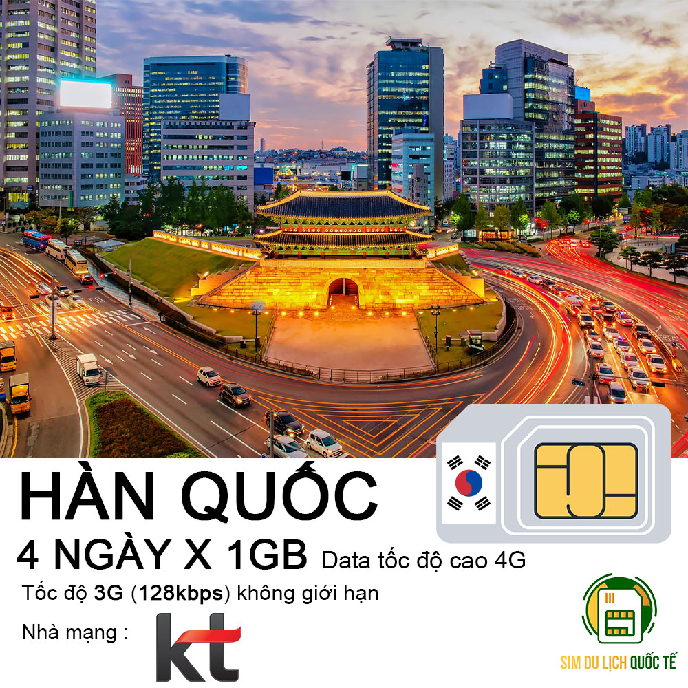 Freeship - chưa kích hoạt. sim data du lịch 4g hàn quốc 4 ngày - 1gb/ngày tốc độ cao.
