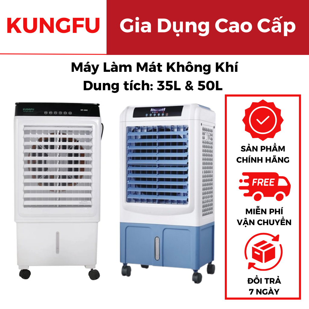 Quạt điều hòa hơi nước kungfu quạt điều hòa làm mát không khí có điều khiển dung tích 35l, 50l kf 35c, kf t50c bảo hành 12 tháng