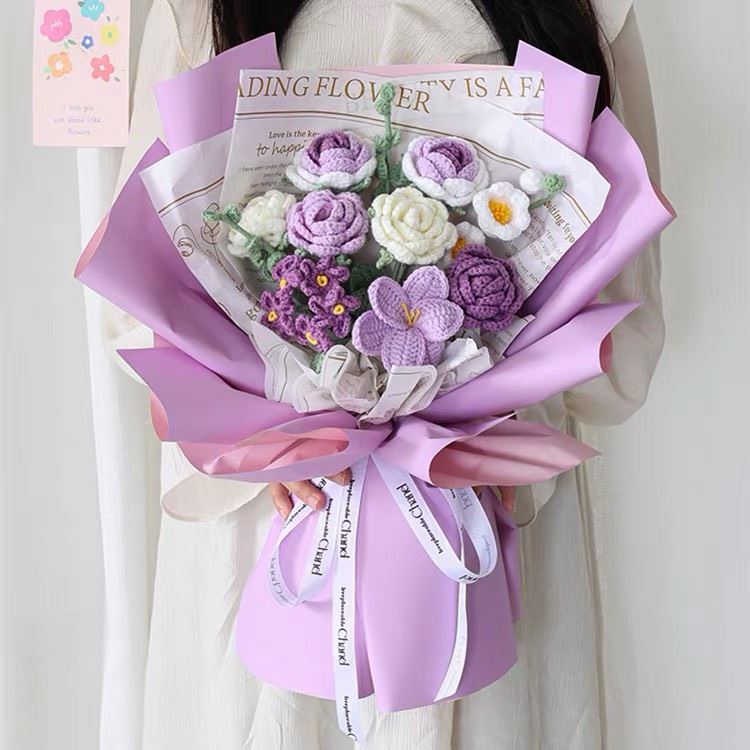 Bó hoa len handmade cao cấp, bó hoa đặc biệt làm quà tặng chất liệu bằng len cao cấp, bó hoa đẹp không tàn - Hoa thành phẩm bó sẵn