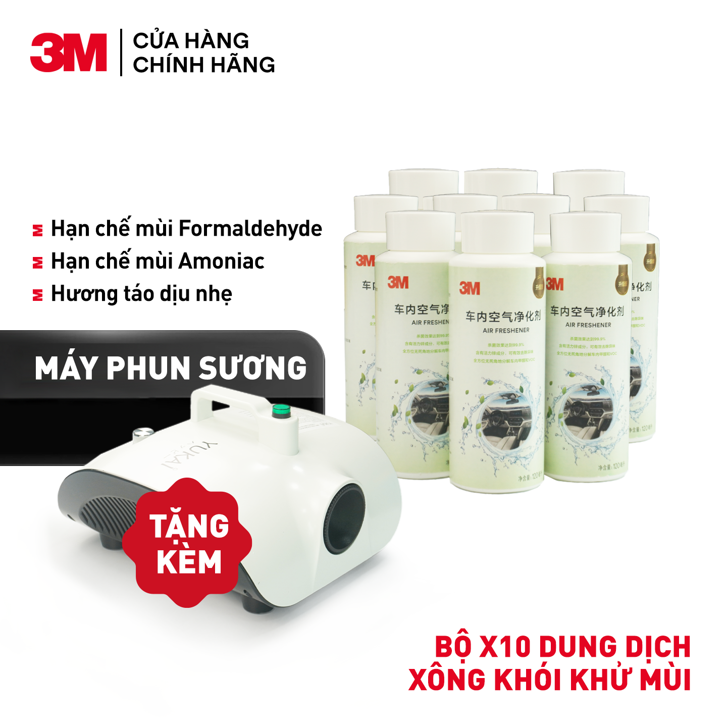 Combo 10 chai dung dịch Xông Khói, Khử Mùi & Diệt Khuẩn 3M Air Freshener - Tặng 1 máy phun sương