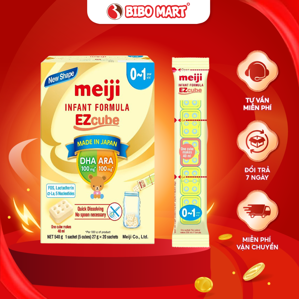 Sữa Meiji Thanh Nhập Khẩu Infant Formula Thanh Lẻ Tăng Kề Kháng Hỗ Trợ Tiêu Hóa Cho Bé 0-1 Tuổi - Bibo Mart
