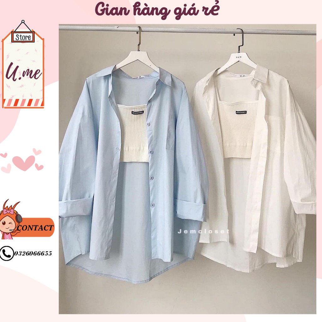Sơ mi cotton 2 màu pastel form rộng Sơ mi năng động