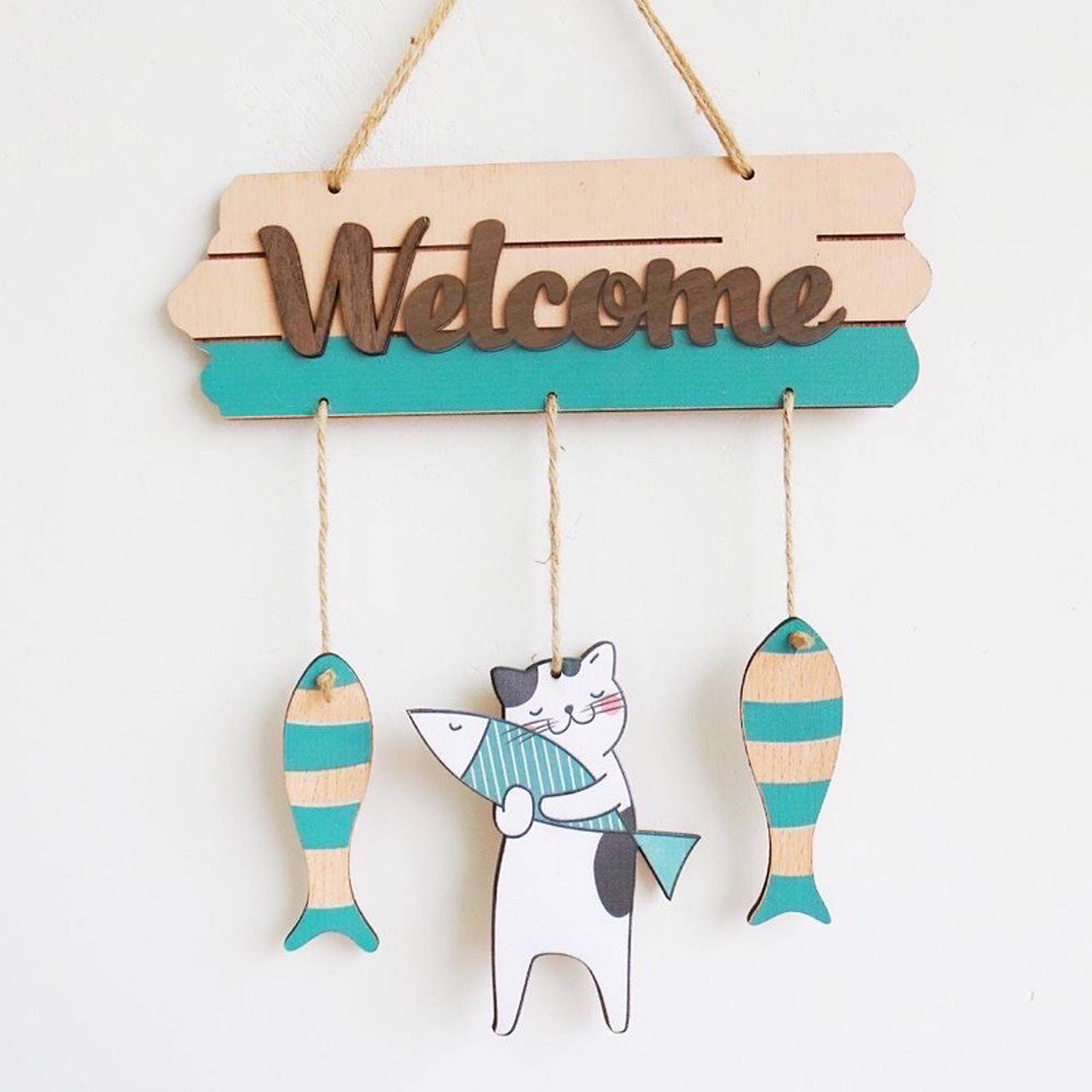 Bảng gỗ decor trang trí treo cửa phòng, hình WELCOME