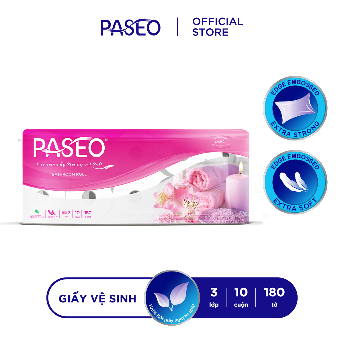 Giấy vệ sinh cao cấp Paseo dai, mềm mịn (10 cuộn 3 lớp)/lốc
