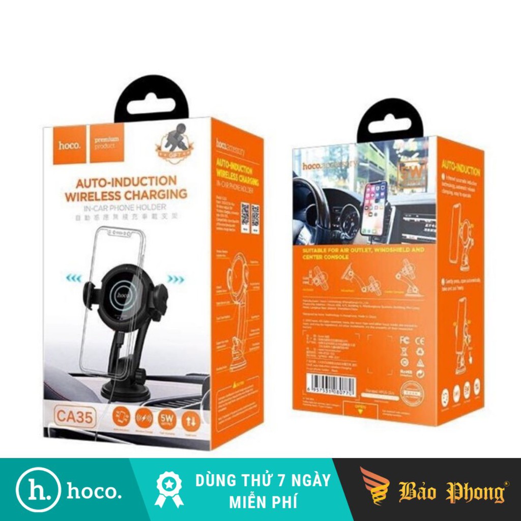 Giá đỡ kiêm sạc điện thoại không dây trên ô tô hoco ca35 plus 10w