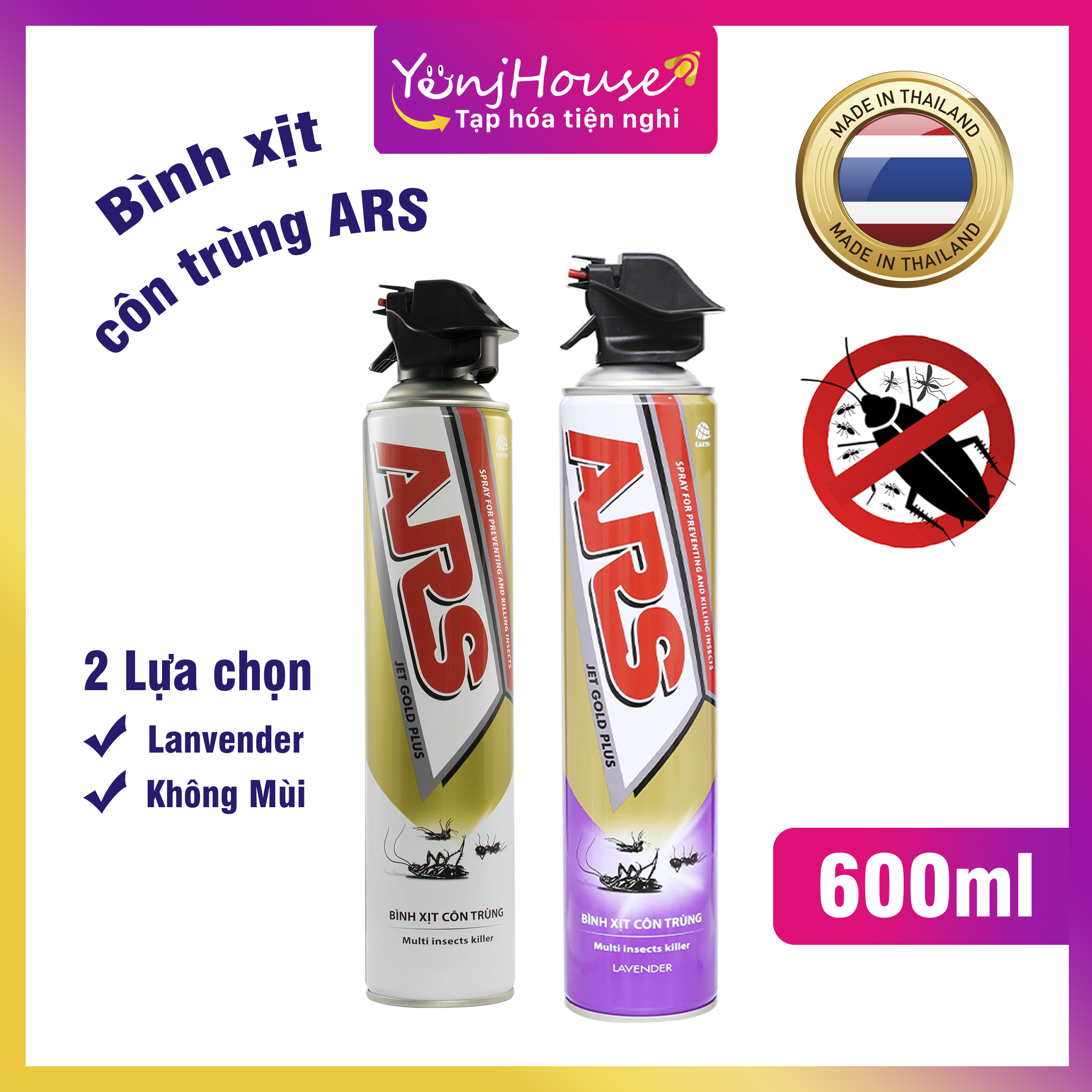 Bình xịt côn trùng ars 600ml thái lan lanvender/không mùi - yenjhouse
