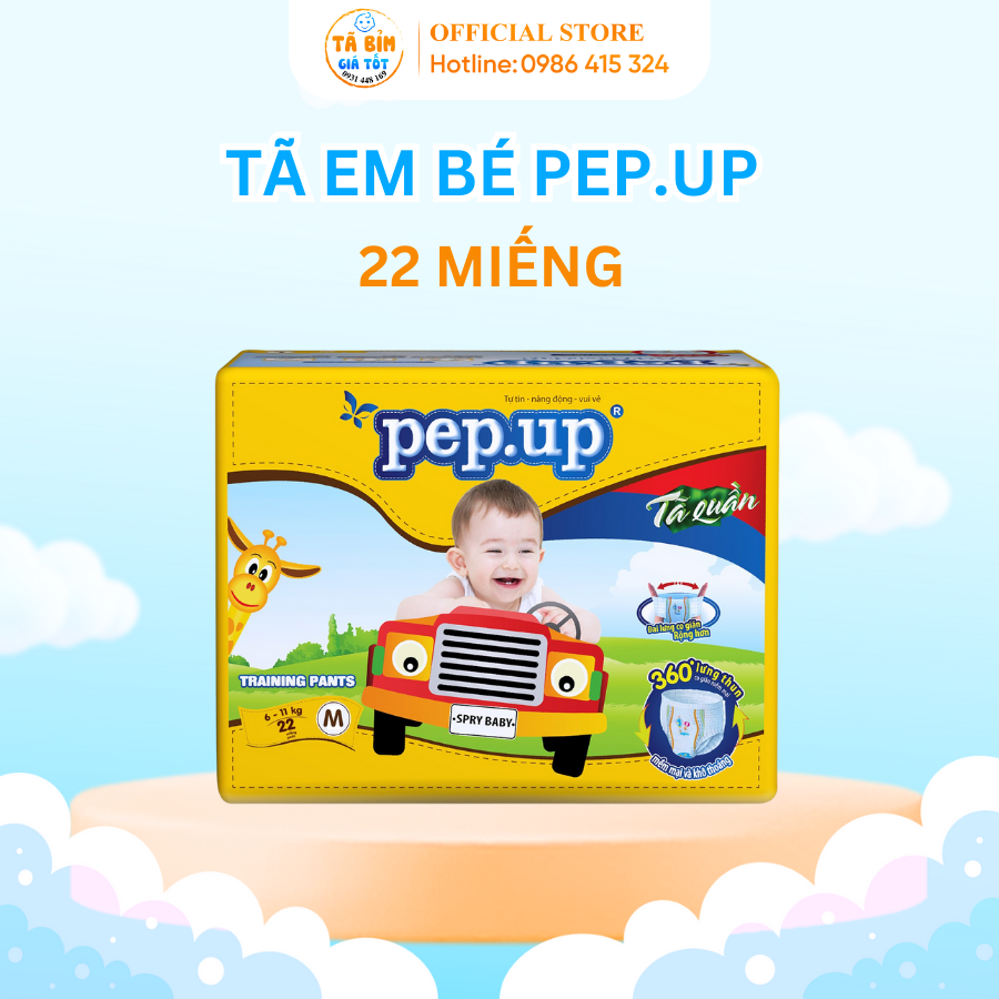 Tã quần cho bé pep.up extra dry gói trung m22 miếng siêu khô thoáng, bỉm quần cho bé giá rẻ chất lượng
