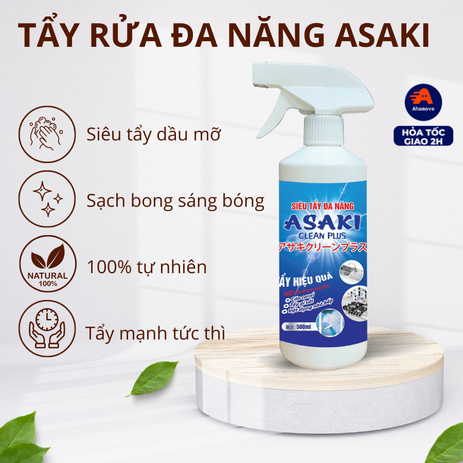 Tẩy rửa đa năng ASAKI, Siêu Tẩy Dầu Mỡ Đa Năng ASAKI, Chất Tẩy rửa Asaki tẩy vết ố gạch men nhà tắm, tẩy cặn canxi, làm sạch nhà bếp 500ml