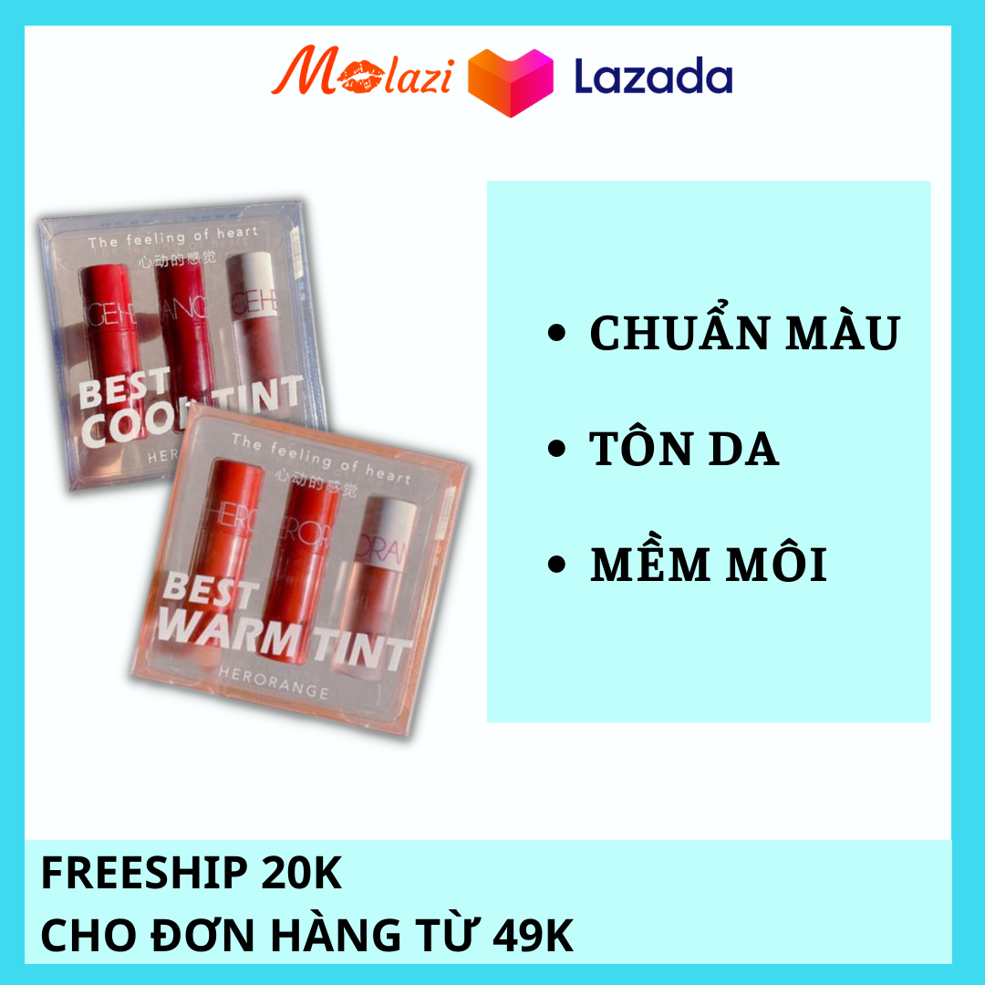 Set son 3 cây lâu trôi son herorange có dưỡng MOLAZI son nội địa trung lên màu chuẩn mỹ phẩm nội địa trung có thể thay thế son blackrouge son 3ce son kem lì không gây khô thâm môi Molazi.