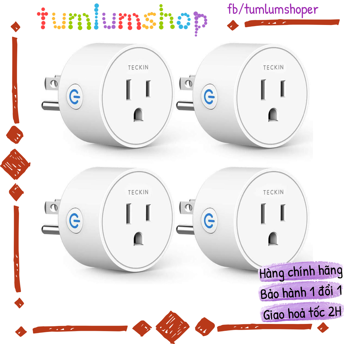 Ổ cắm điện thông minh hẹn giờ điều khiển từ xa, hỗ trợ Amazon Echo Dot (Alexa), Google Home (Google Assistant) - Teckin Smart plug 4 pack